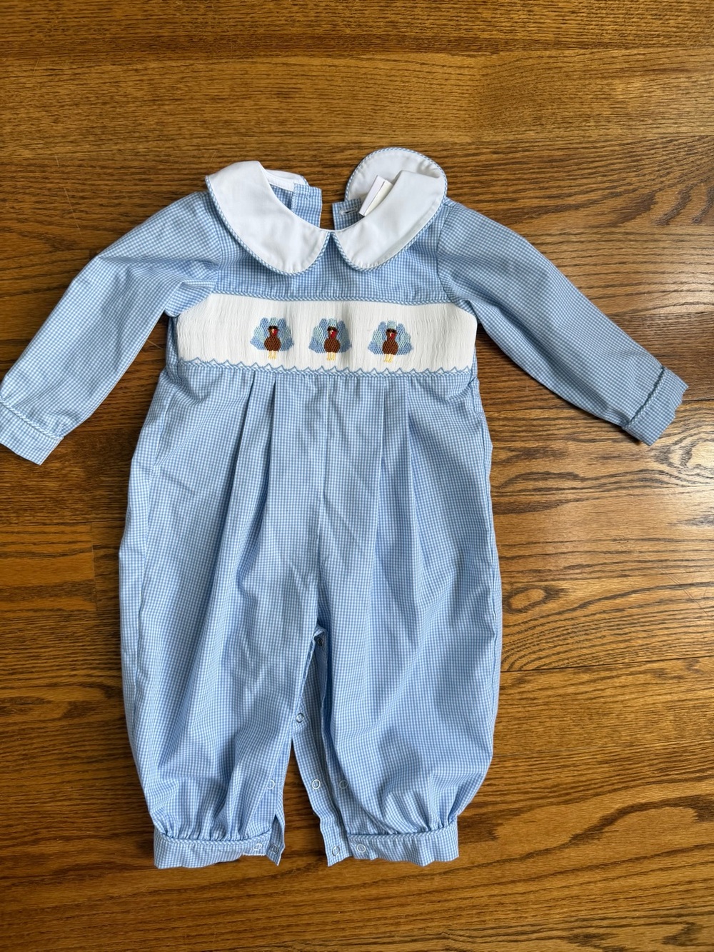 Classic Light Blue Smocked Peter Pan Collar Baby One-Piece